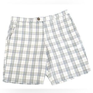 Old Navy Men’s Plaid Shorts Size 33 White Blue Beige 100% Cotton Casual